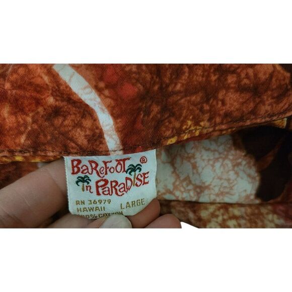 Vintage Barefoot in Paradise Hawaiian Aloha Shirt Mens M Rust Orange - Picture 5 of 6